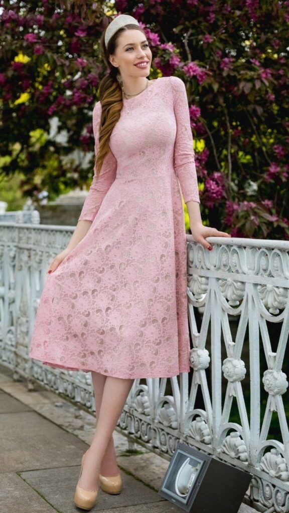 Blush Lace Midi Dress: Delicate Femininity