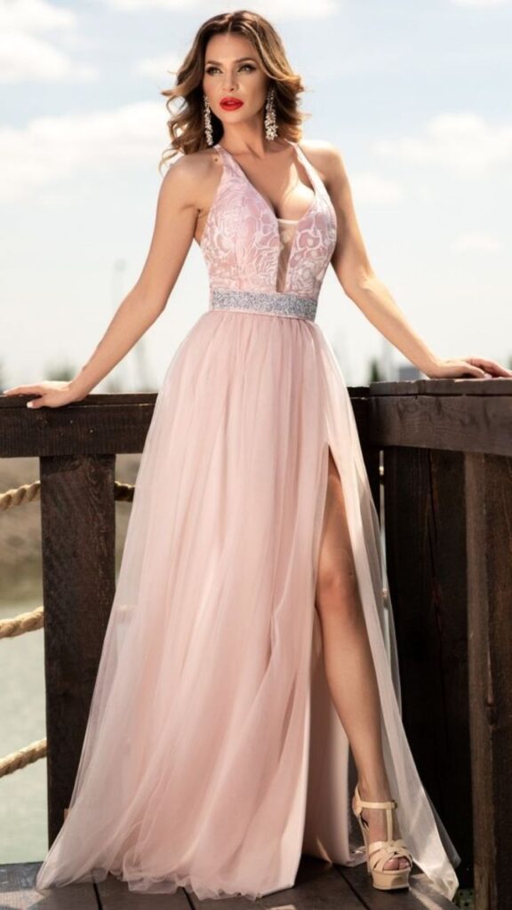 Blush Slip Dress with Lace Overlay: Evening Elegance