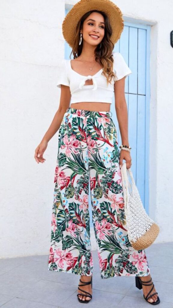 Floral Palazzo Pants and Cropped Blouse: Bold Statement